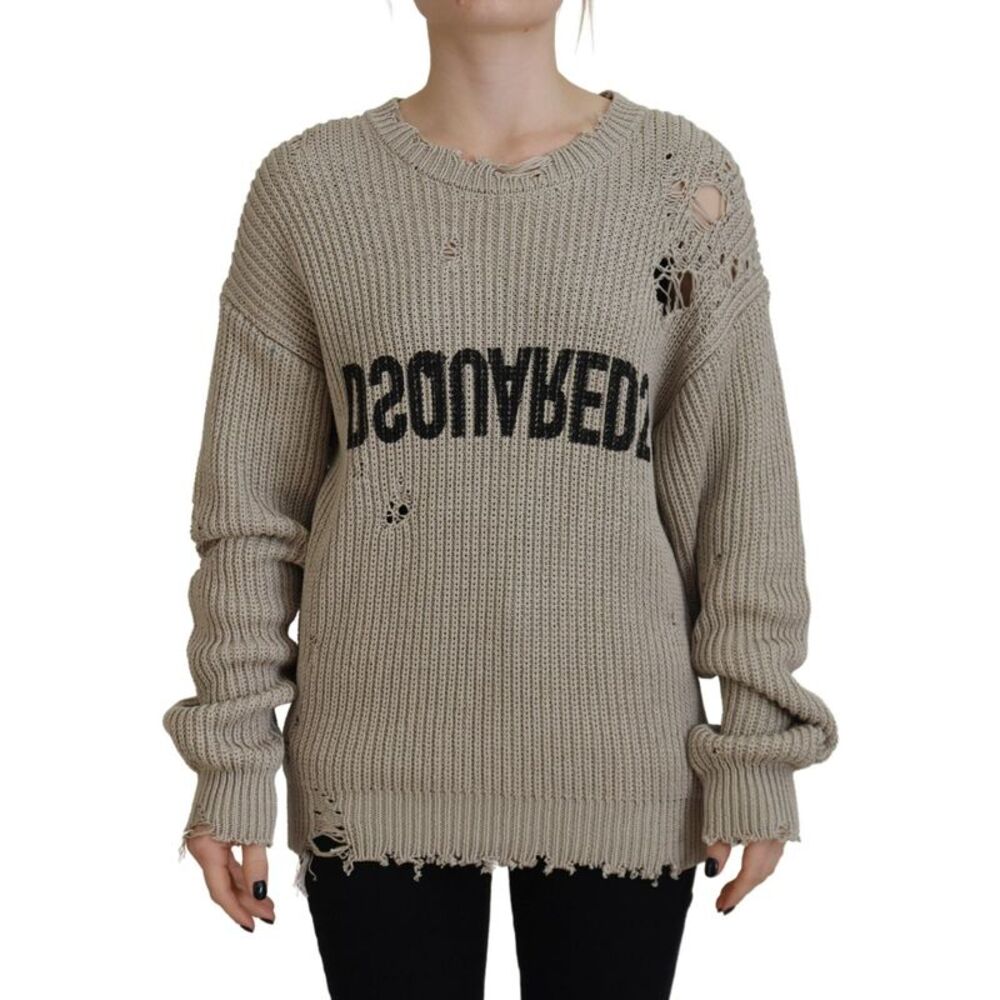 Dsquared² Beige Cotton Knitted Crewneck Pullover Women's Sweater